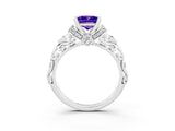 White gold Princess Cut Tanzanite Solitaire Ring with Filigree Band and Four-Prong Setting_27