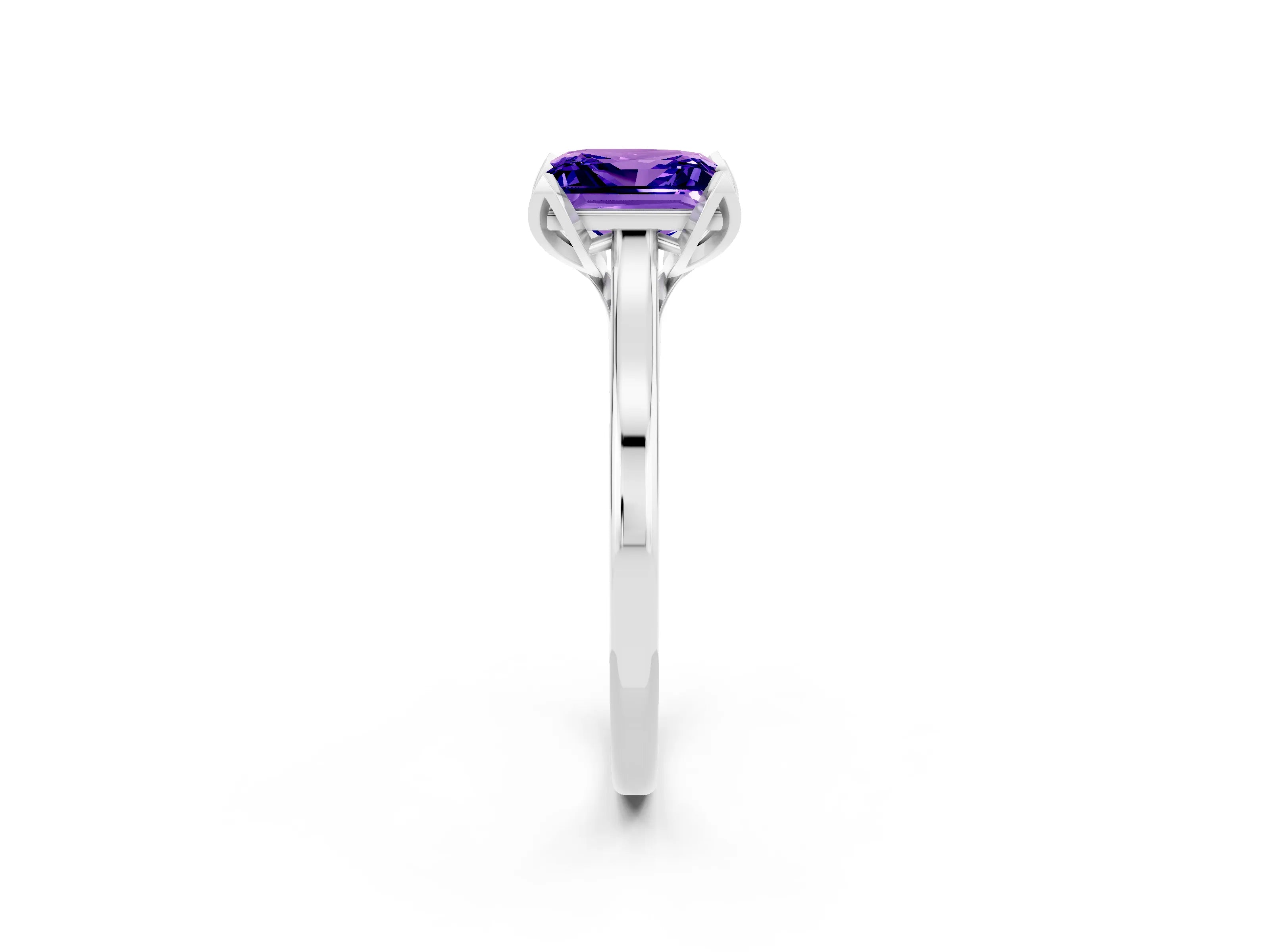 White gold Princess Cut Tanzanite Solitaire Ring with Flower Prong Setting and Classic Band_38