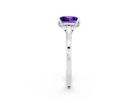 White gold Princess Cut Tanzanite Solitaire Ring with Flower Prong Setting and Classic Band_38