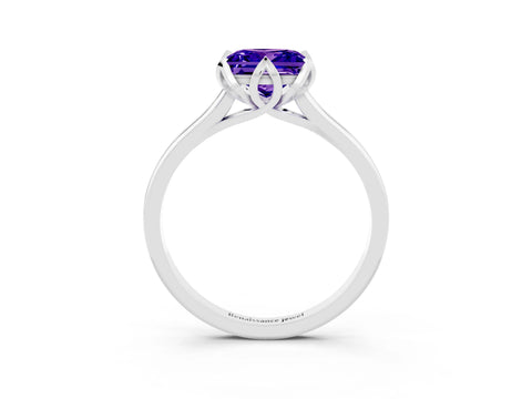 White gold Princess Cut Tanzanite Solitaire Ring with Flower Prong Setting and Classic Band_39
