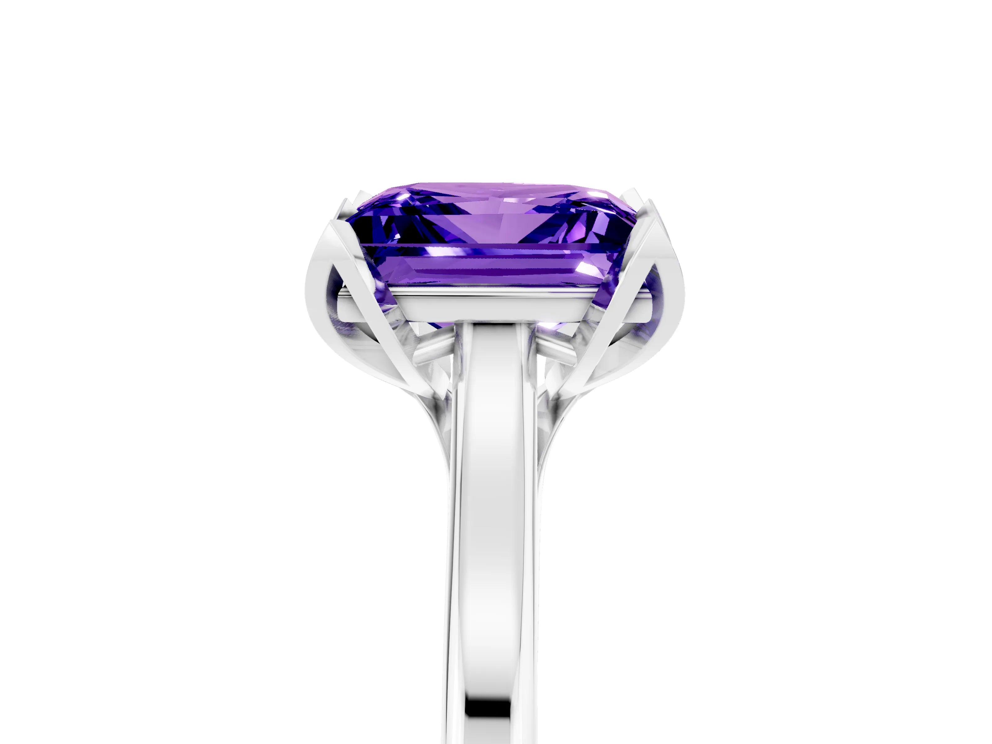 White gold Princess Cut Tanzanite Solitaire Ring with Flower Prong Setting and Classic Band_41