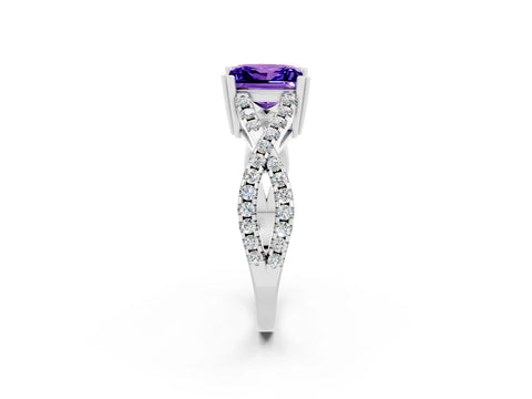 White gold Princess Cut Tanzanite Solitaire Ring with Four-Prong Setting and Twisted Pavé Band_2