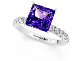 White gold Princess Cut Tanzanite Solitaire Ring with Pavé Accents and Four-Prong Setting_1