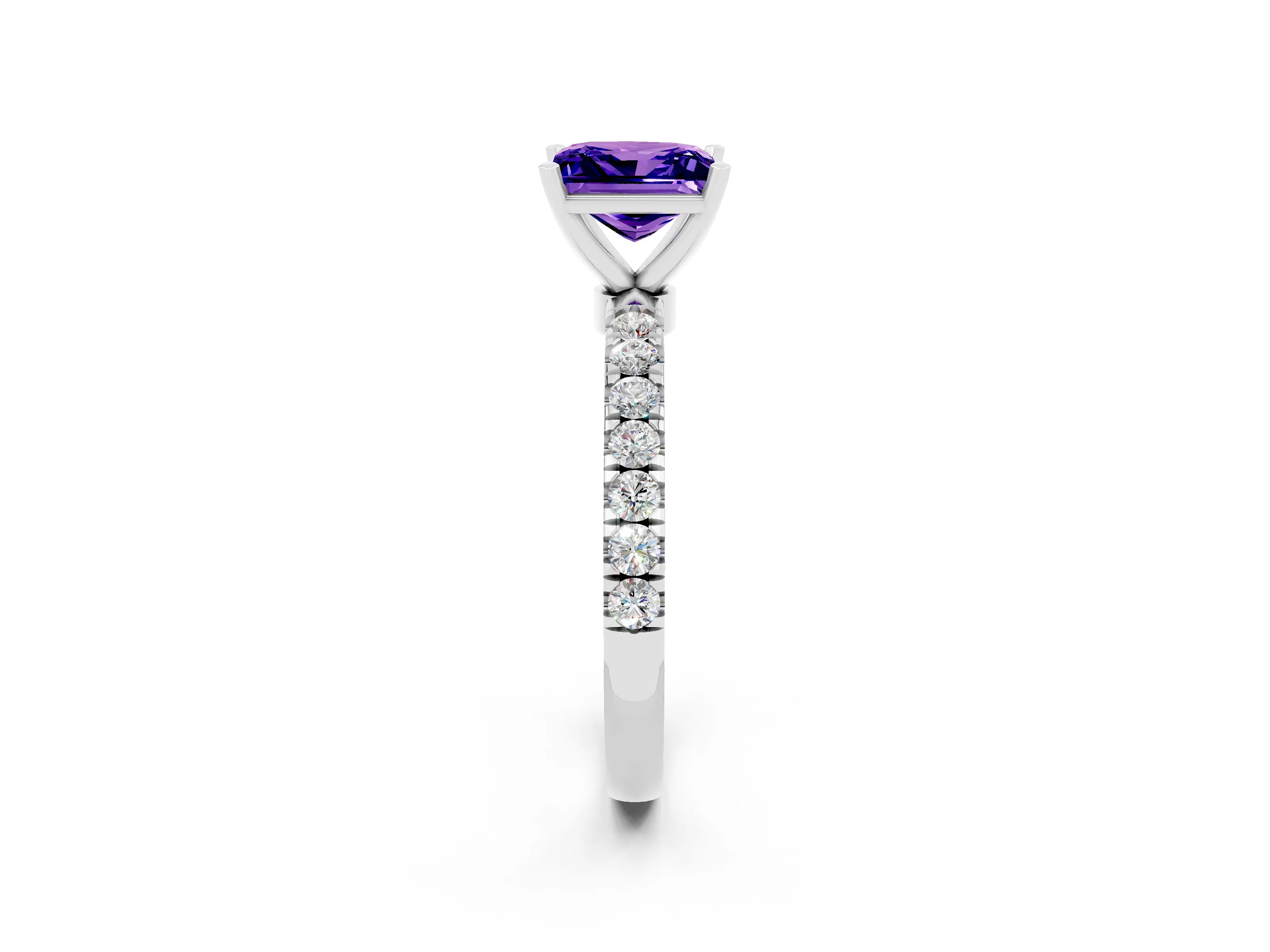 White gold Princess Cut Tanzanite Solitaire Ring with Pavé Accents and Four-Prong Setting_2