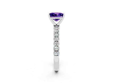 White gold Princess Cut Tanzanite Solitaire Ring with Pavé Accents and Four-Prong Setting_2