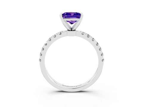 White gold Princess Cut Tanzanite Solitaire Ring with Pavé Accents and Four-Prong Setting_3