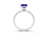 White gold Princess Cut Tanzanite Solitaire Ring with Pavé Accents and Four-Prong Setting_3