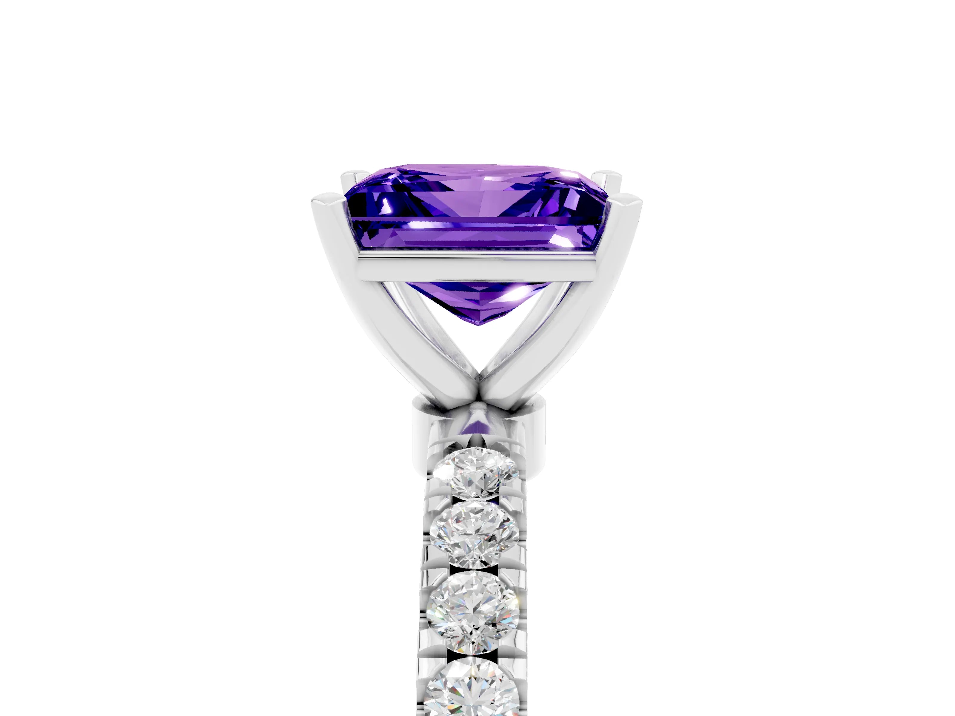 White gold Princess Cut Tanzanite Solitaire Ring with Pavé Accents and Four-Prong Setting_5