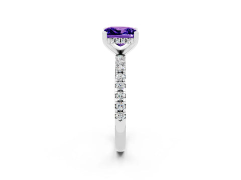 White gold Princess Cut Tanzanite Solitaire Ring with Pavé Band and Four-Prong Setting_26