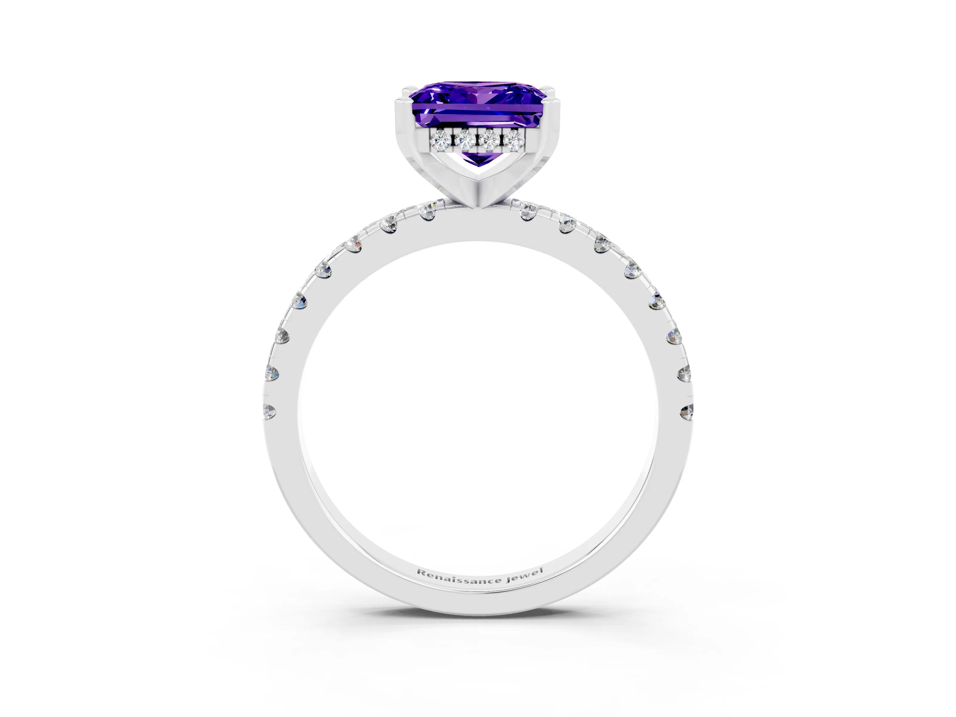 White gold Princess Cut Tanzanite Solitaire Ring with Pavé Band and Four-Prong Setting_27
