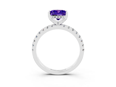 White gold Princess Cut Tanzanite Solitaire Ring with Pavé Band and Four-Prong Setting_27