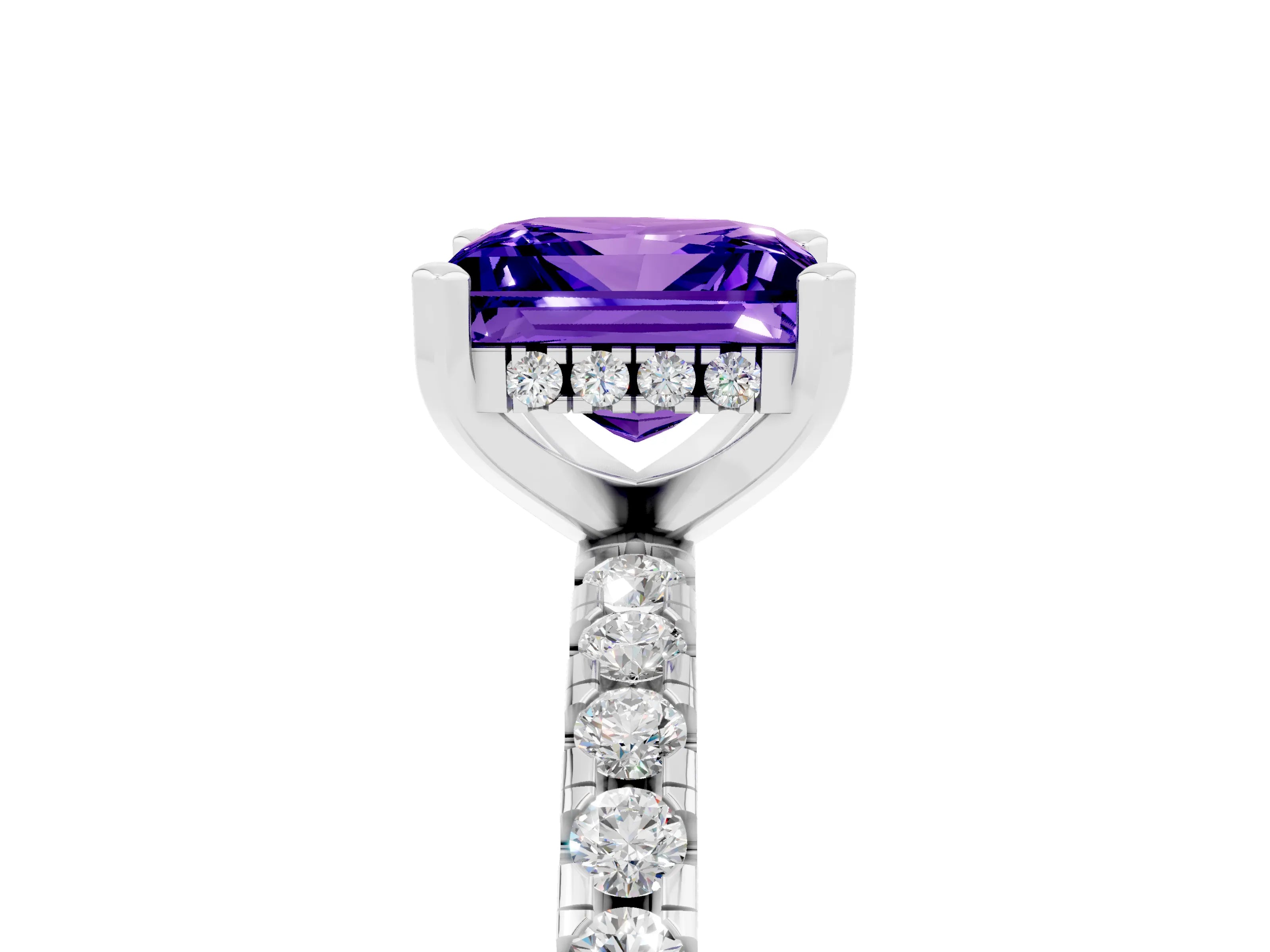 White gold Princess Cut Tanzanite Solitaire Ring with Pavé Band and Four-Prong Setting_29