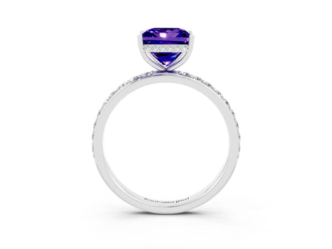 White gold Princess Cut Tanzanite Solitaire Ring with Pavé Band and Hidden Halo_27