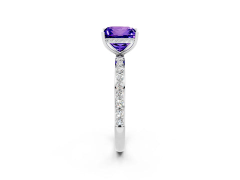 White gold Princess Cut Tanzanite Solitaire Ring with Pavé Band and Hidden Halo_2