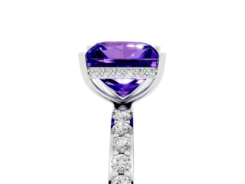 White gold Princess Cut Tanzanite Solitaire Ring with Pavé Band and Hidden Halo_5