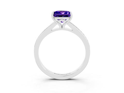 White gold Princess Cut Tanzanite Solitaire Ring with Pavé Band and Prong Setting_15