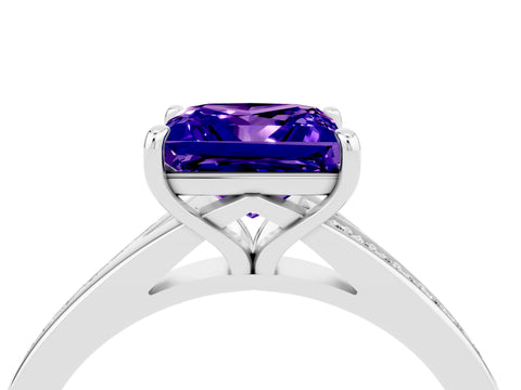 White gold Princess Cut Tanzanite Solitaire Ring with Pavé Band and Prong Setting_16