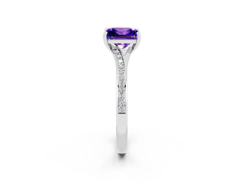 White gold Princess Cut Tanzanite Solitaire Ring with Pavé Band and Prong Setting_2