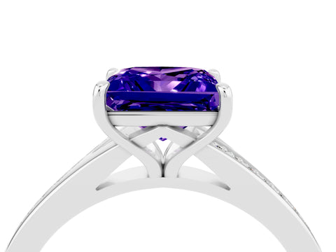 White gold Princess Cut Tanzanite Solitaire Ring with Pavé Band and Prong Setting_4