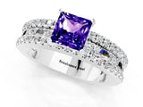 White gold Princess Cut Tanzanite Solitaire Ring with Pavé and Channel Set Band_1