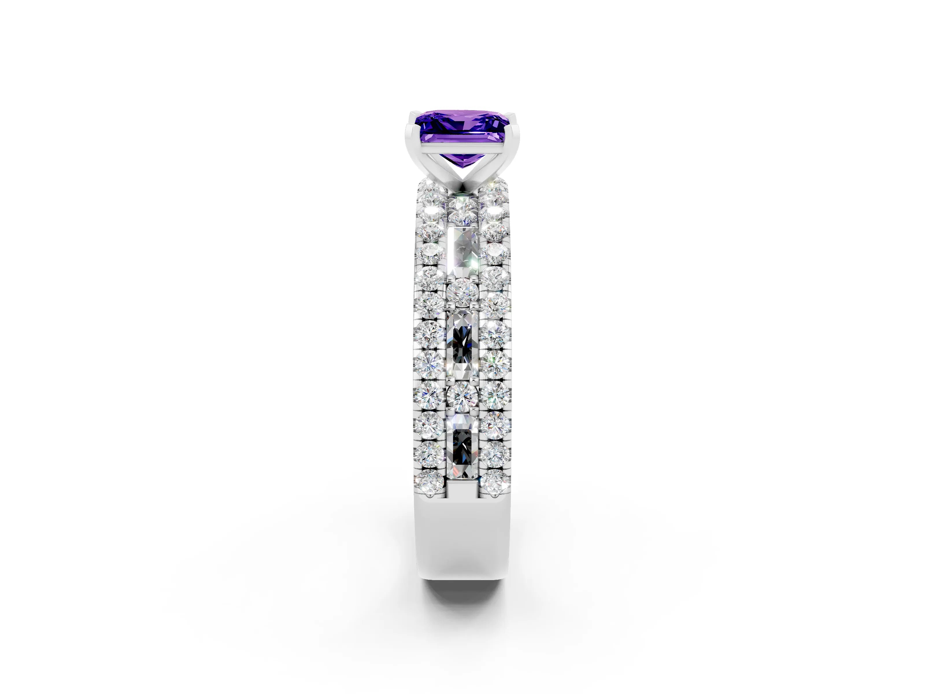 White gold Princess Cut Tanzanite Solitaire Ring with Pavé and Channel Set Band_2