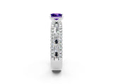 White gold Princess Cut Tanzanite Solitaire Ring with Pavé and Channel Set Band_2