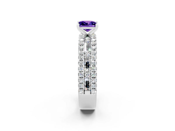 Platinum Princess Cut Tanzanite Solitaire Ring with Pavé and Channel Set Band
