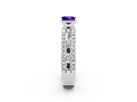 White gold Princess Cut Tanzanite Solitaire Ring with Pavé and Channel Set Band_2