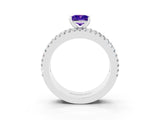 White gold Princess Cut Tanzanite Solitaire Ring with Pavé and Channel Set Band_3