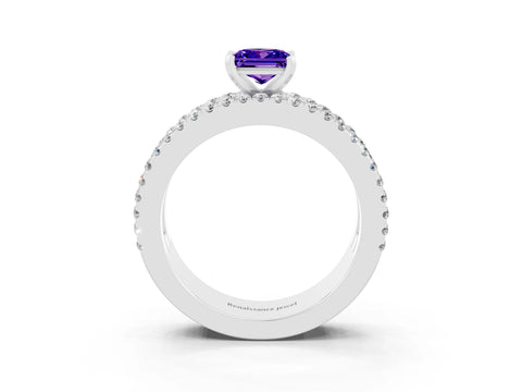 White gold Princess Cut Tanzanite Solitaire Ring with Pavé and Channel Set Band_3