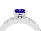 White gold Princess Cut Tanzanite Solitaire Ring with Pavé and Channel Set Band_4