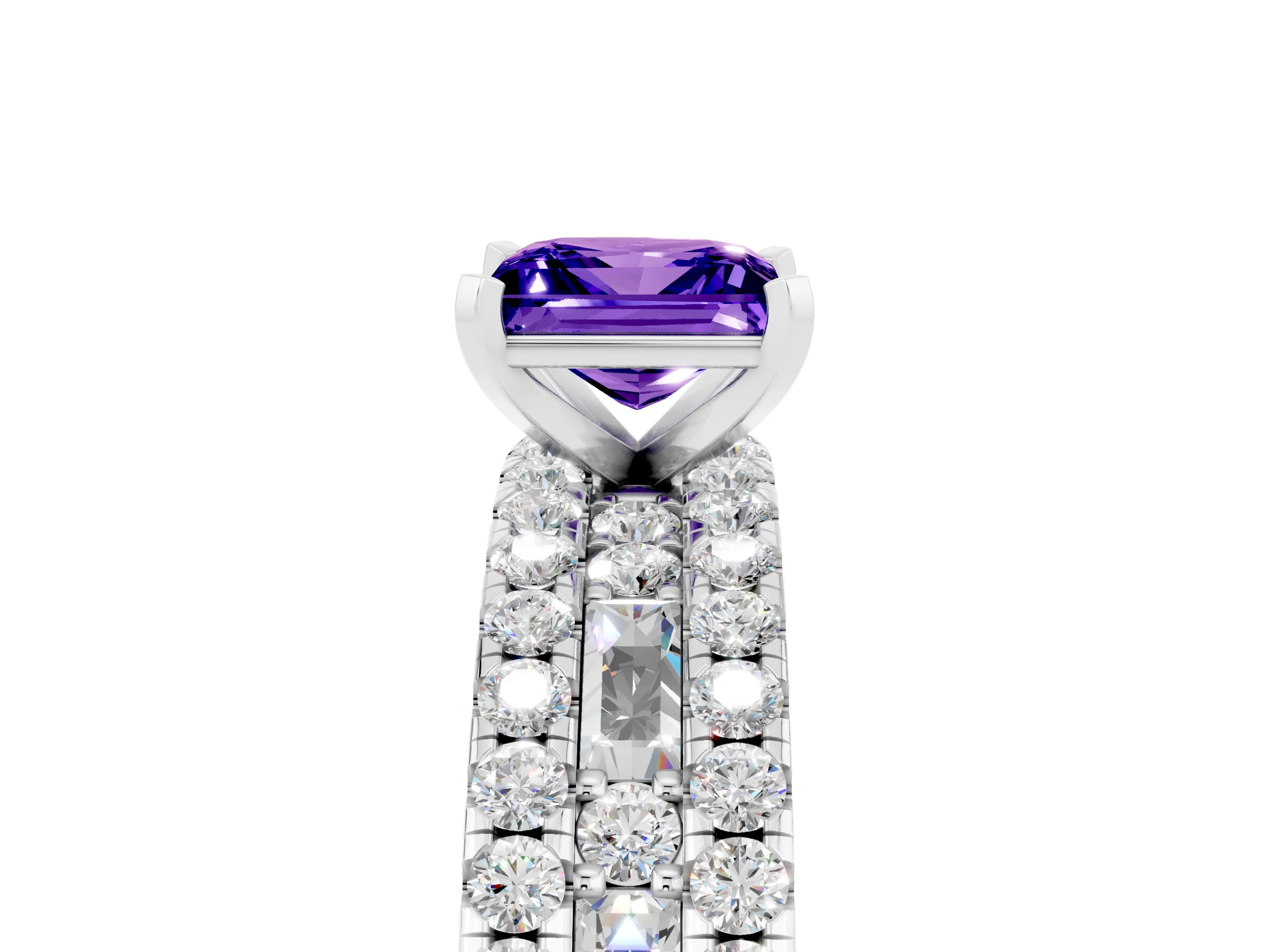 White gold Princess Cut Tanzanite Solitaire Ring with Pavé and Channel Set Band_5