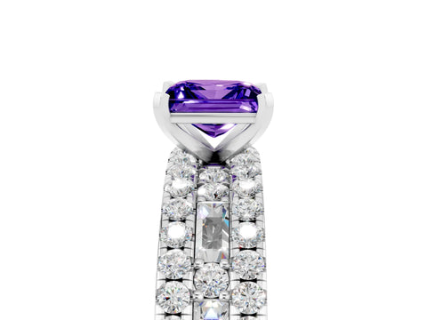 White gold Princess Cut Tanzanite Solitaire Ring with Pavé and Channel Set Band_5