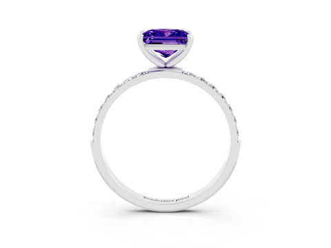 White gold Princess Cut Tanzanite Solitaire Ring with Pave Band and Four Prong Setting_27