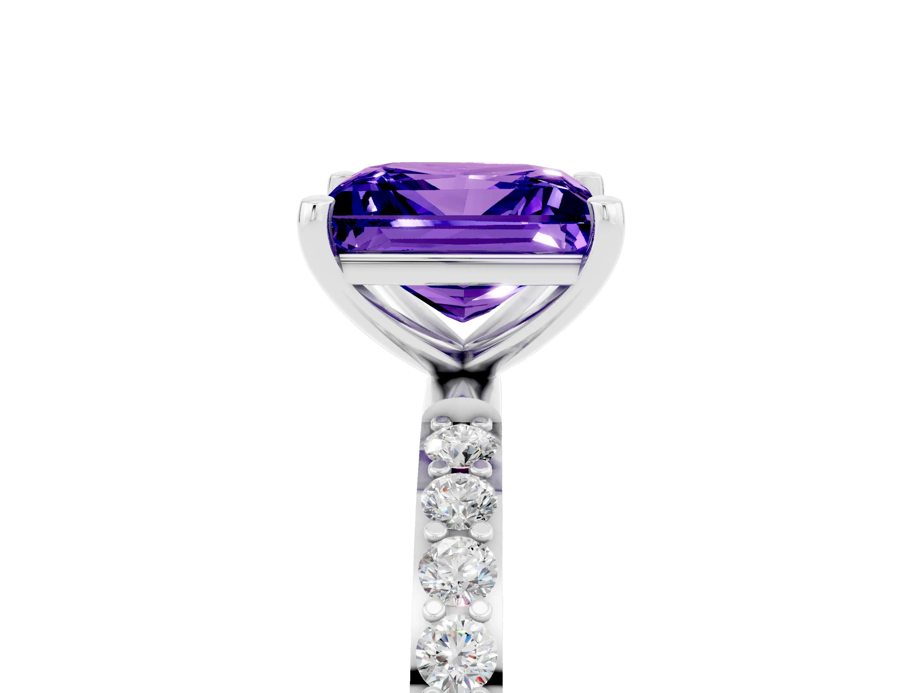 White gold Princess Cut Tanzanite Solitaire Ring with Pave Band and Four Prong Setting_29