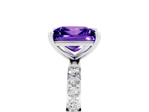 White gold Princess Cut Tanzanite Solitaire Ring with Pave Band and Four Prong Setting_29