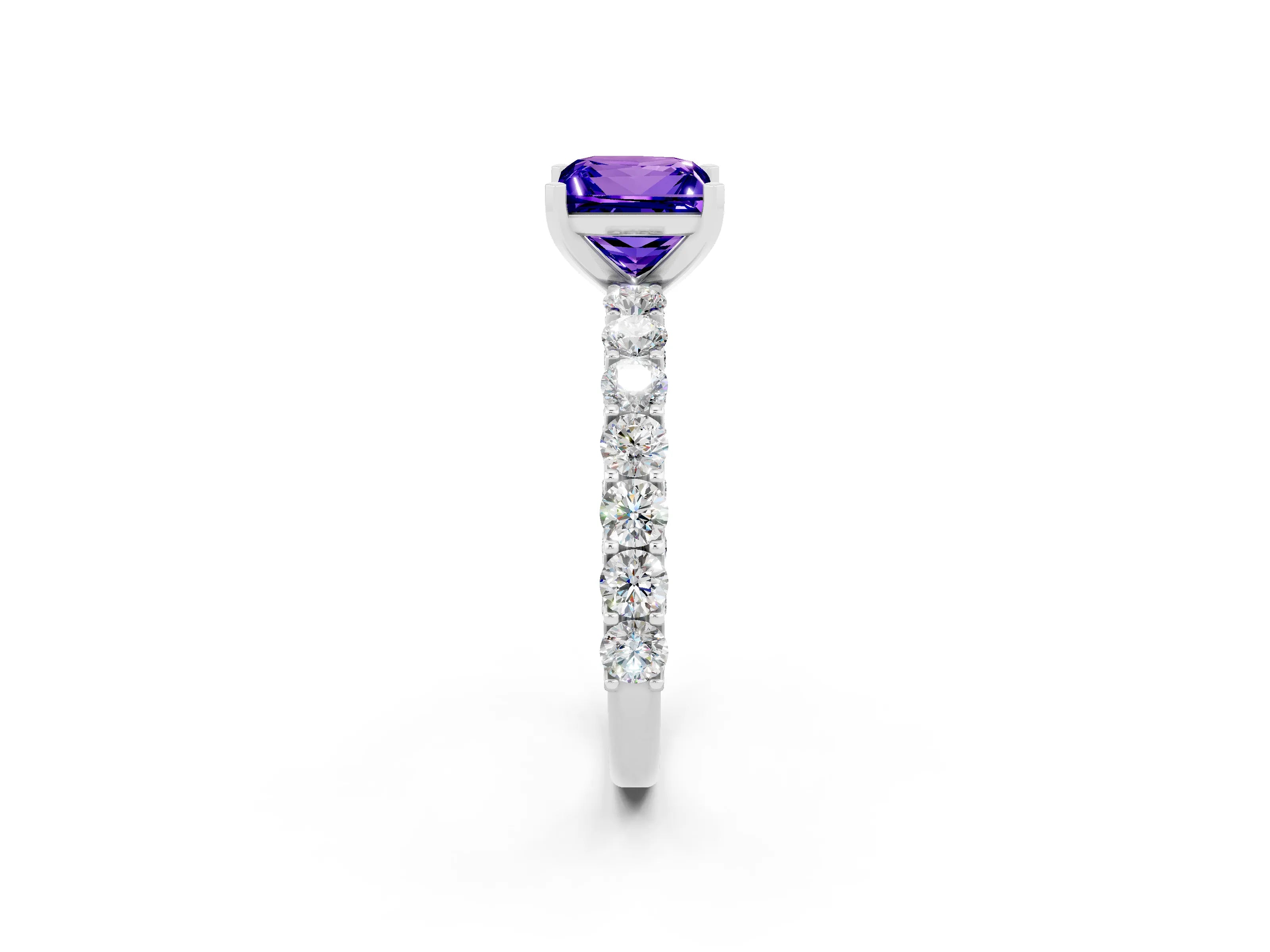 White gold Princess Cut Tanzanite Solitaire Ring with Shared Prong Pavé Band and Four-Prong Setting_2