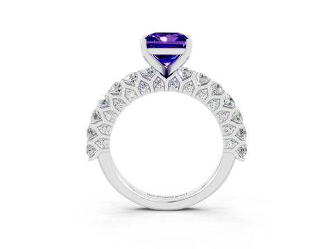 White gold Princess Cut Tanzanite Solitaire Ring with Shared Prong Pavé Band and Four-Prong Setting_3