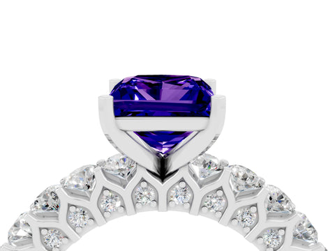 White gold Princess Cut Tanzanite Solitaire Ring with Shared Prong Pavé Band and Four-Prong Setting_4