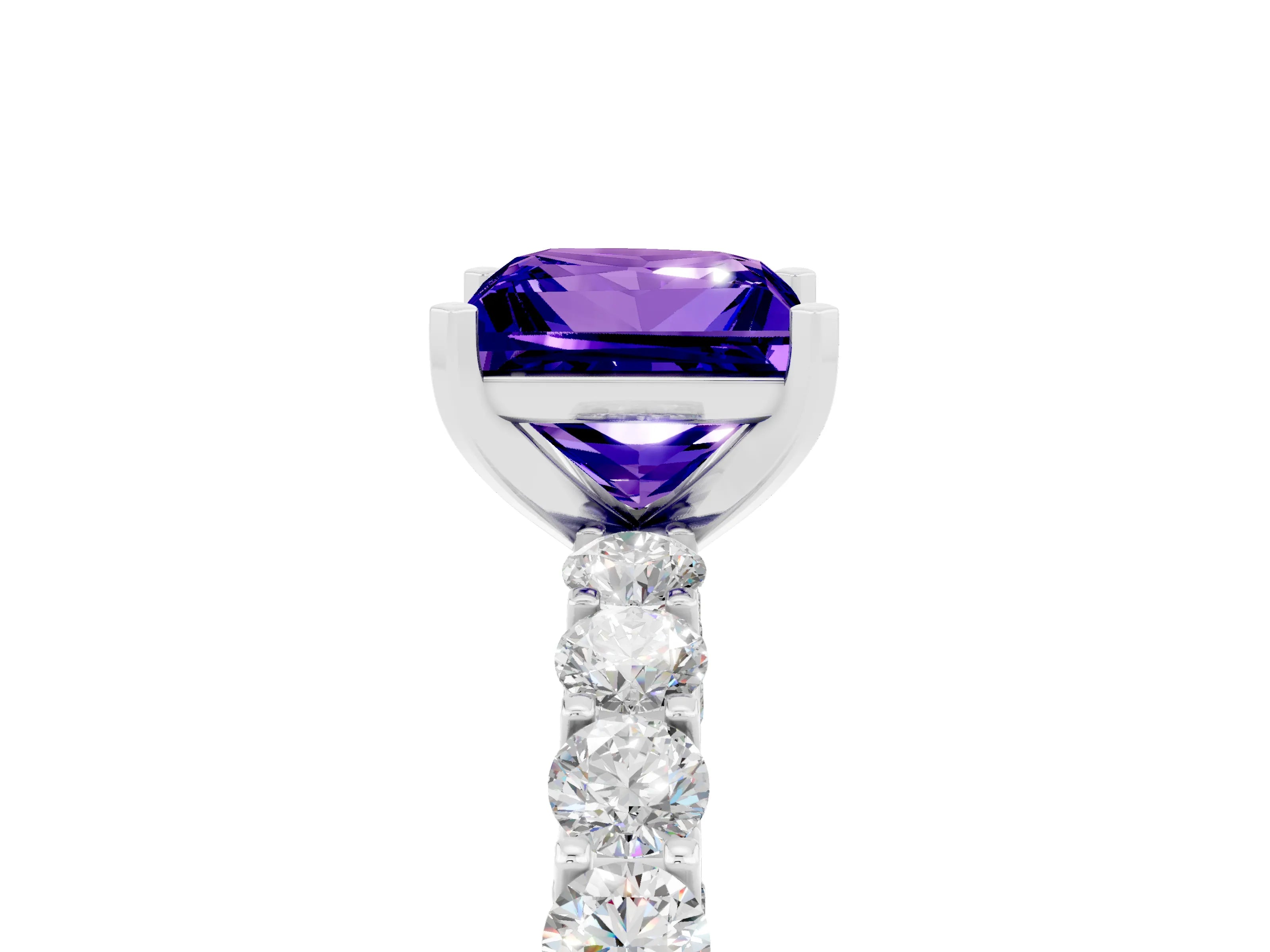 White gold Princess Cut Tanzanite Solitaire Ring with Shared Prong Pavé Band and Four-Prong Setting_5