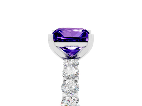 White gold Princess Cut Tanzanite Solitaire Ring with Shared Prong Pavé Band and Four-Prong Setting_5