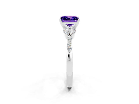 White gold Princess Cut Tanzanite Solitaire Ring with Side Stones and Four-Prong Setting_14
