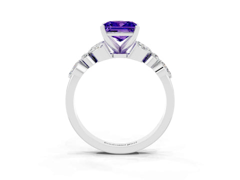 White gold Princess Cut Tanzanite Solitaire Ring with Side Stones and Four-Prong Setting_15