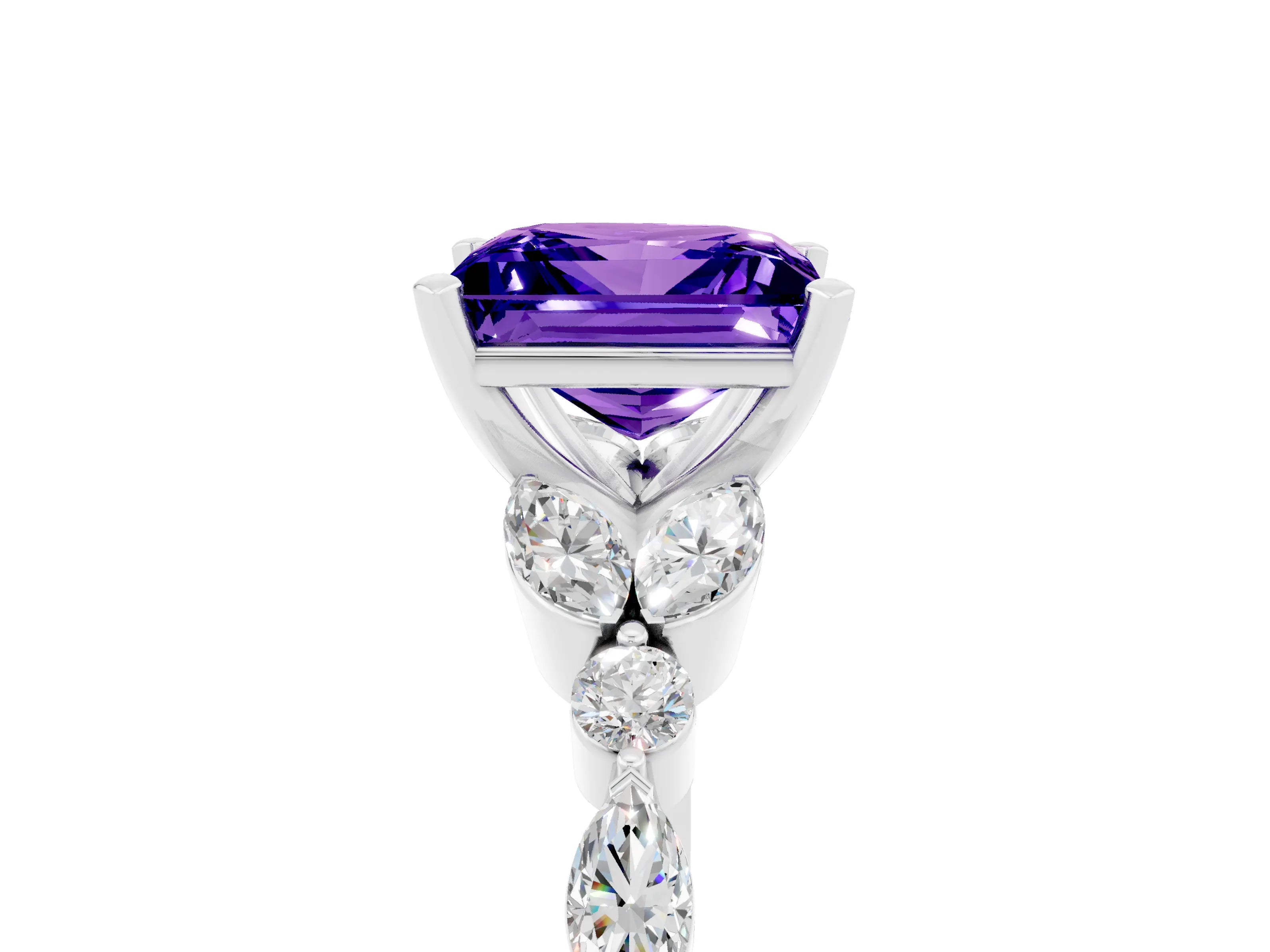 White gold Princess Cut Tanzanite Solitaire Ring with Side Stones and Four-Prong Setting_17