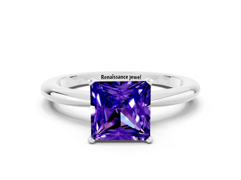 White gold Princess Cut Tanzanite Solitaire Ring with Six-Prong Setting and Classic Band_12
