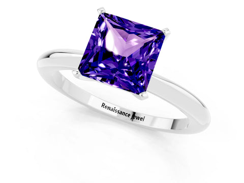 White gold Princess Cut Tanzanite Solitaire Ring with Six-Prong Setting and Classic Band_13