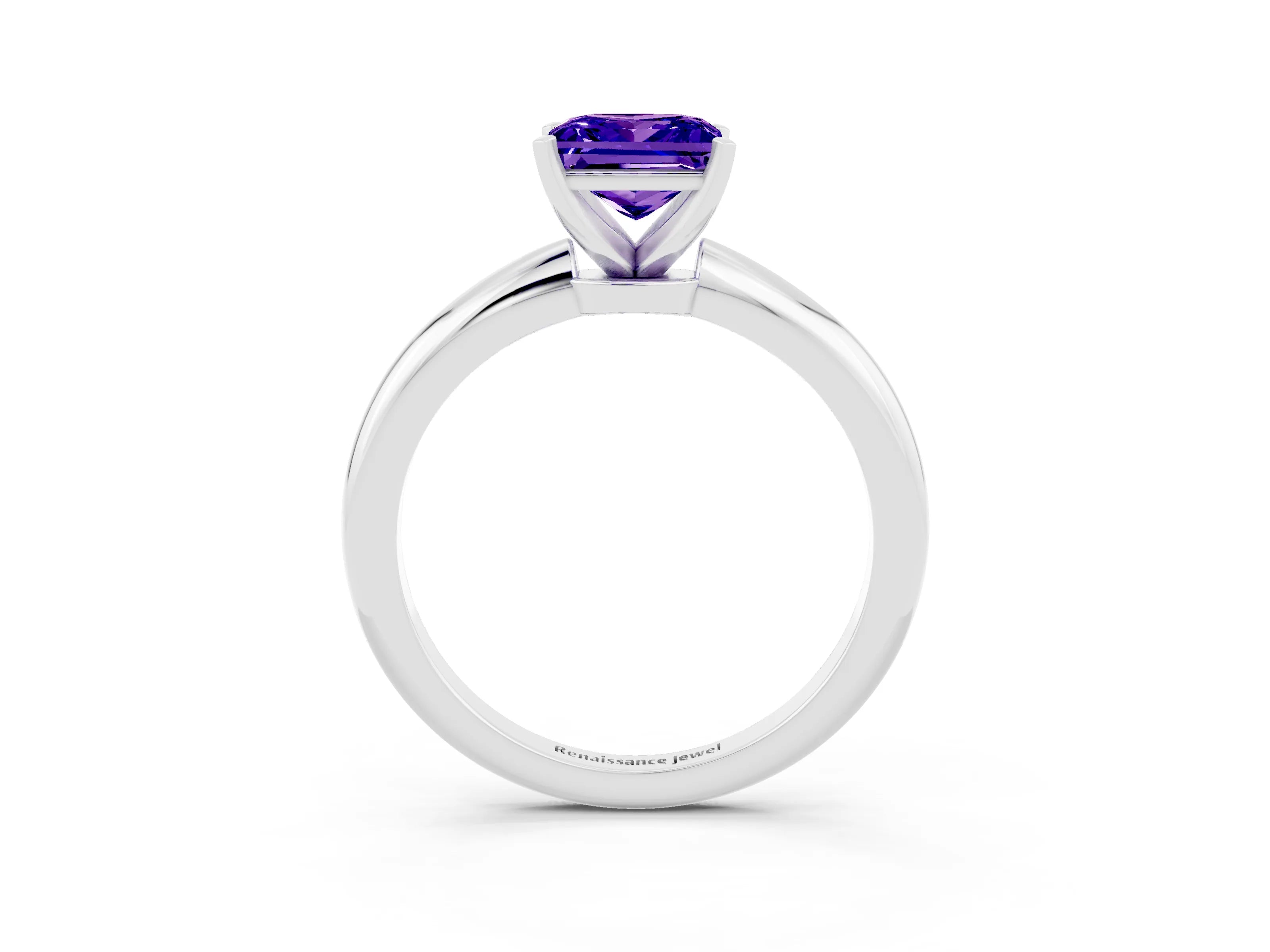 White gold Princess Cut Tanzanite Solitaire Ring with Six-Prong Setting and Classic Band_15