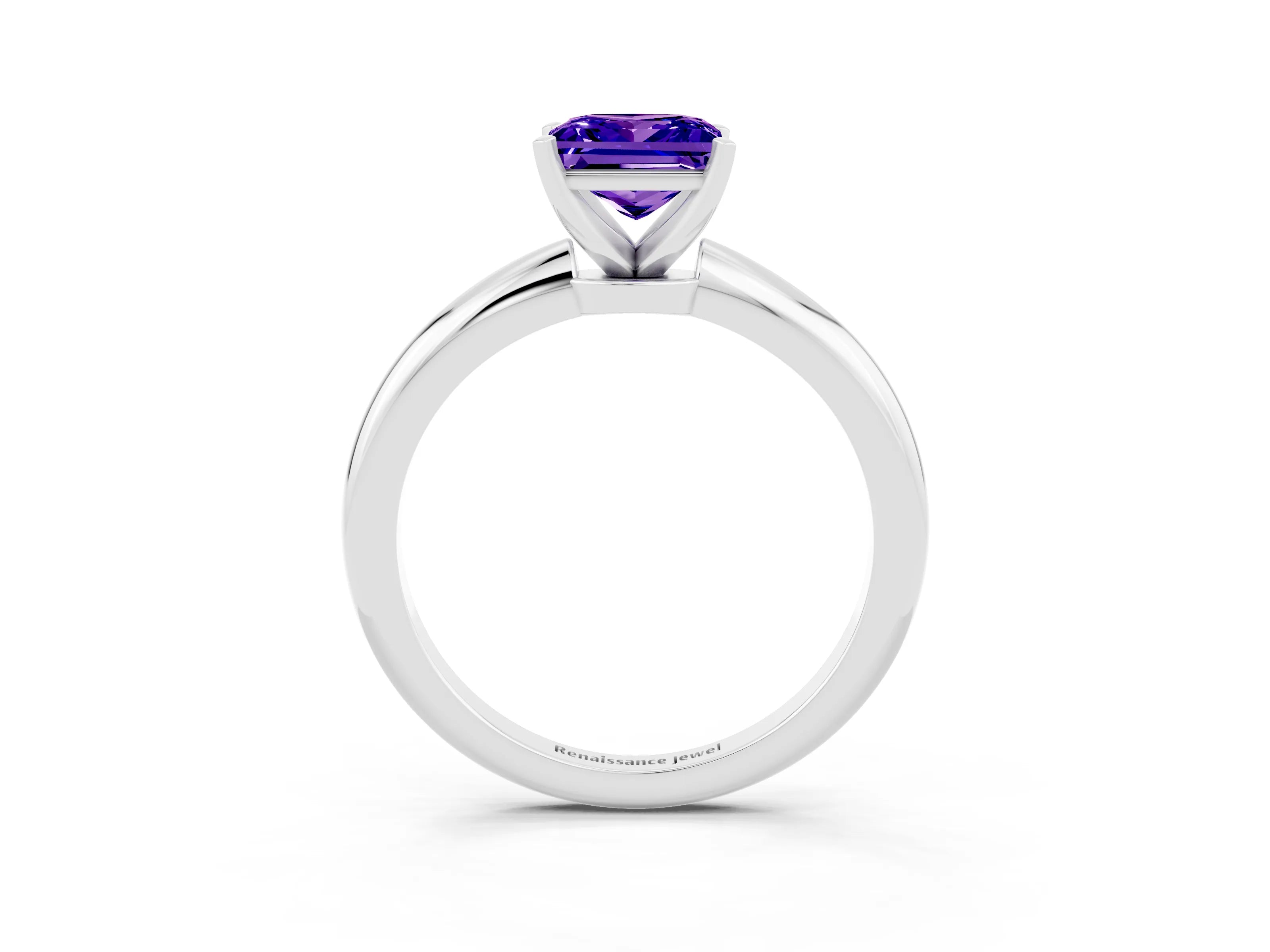 White gold Princess Cut Tanzanite Solitaire Ring with Six-Prong Setting and Classic Band_15