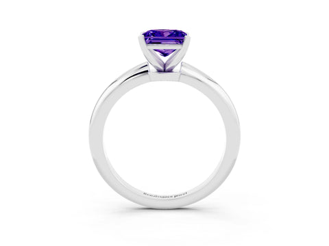 White gold Princess Cut Tanzanite Solitaire Ring with Six-Prong Setting and Classic Band_15