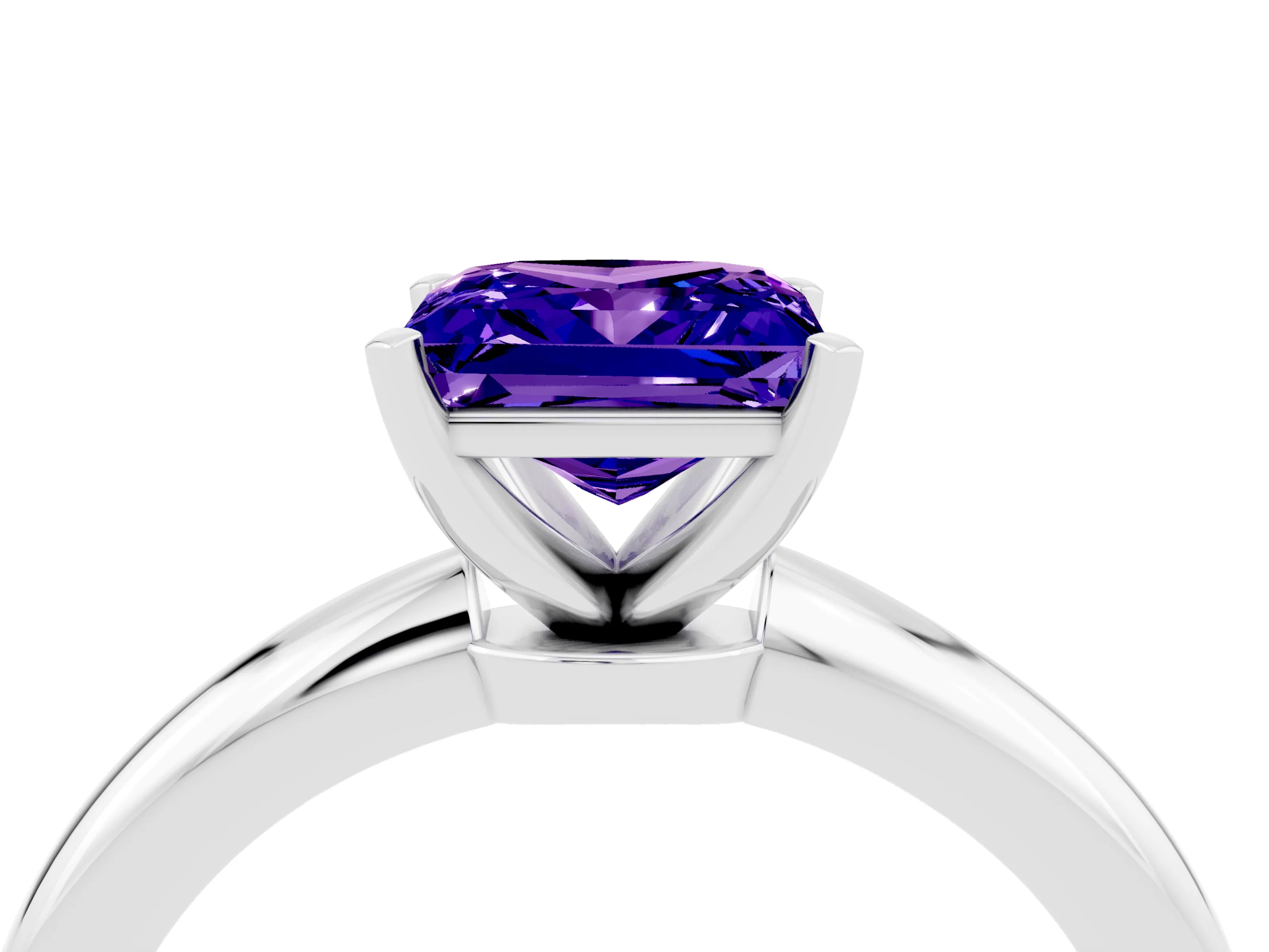 White gold Princess Cut Tanzanite Solitaire Ring with Six-Prong Setting and Classic Band_16